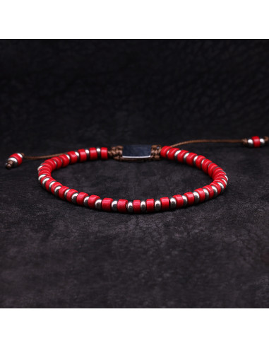 Bracelet Homme en perles rouges RED DISK STONE - Rockstone