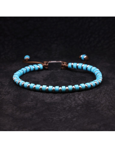 Bracelet Homme en perles bleues BLUE DISK STONE - Rockstone