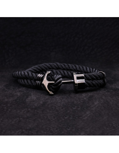 Bracelet Homme corde BLACK AND BLACK ANCHOR - Rockstone