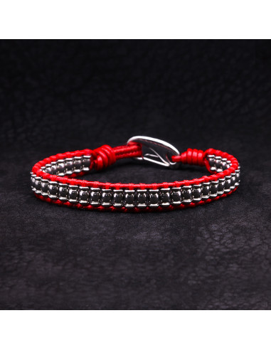 Bracelet Homme cuir et acier RED WAX CORD - Rockstone