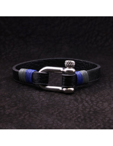 Bracelet Homme en cuir et acier DARK BLUE - Rockstone