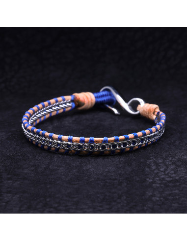 Bracelet Homme en cuir et acier NATURAL AND BLUE - Rockstone