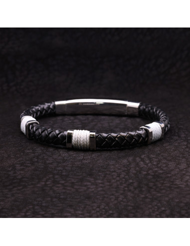 Bracelet Homme en acier et cuir BLACK EYES - Rockstone