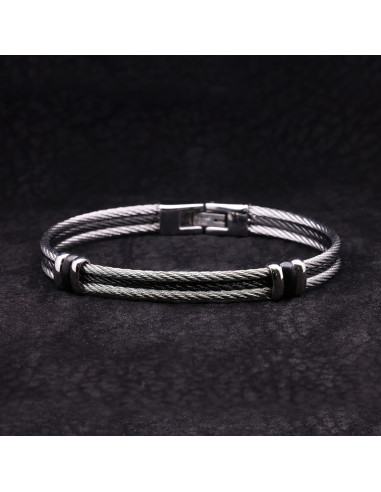 Bracelet Homme triple cable en acier Bicolore Noir et Gris ZERKO - Rockstone