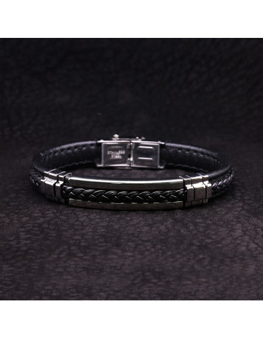 Bracelet Cuir Noir Et Acier "Zuri" - Rockstone