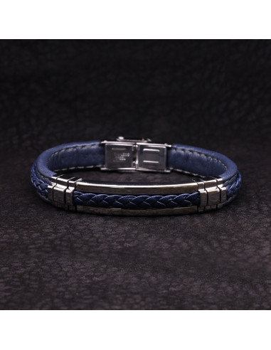 Bracelet Cuir Bleu Et Acier Noir "Zuri" - Rockstone