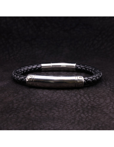 Bracelet Homme en cuir noir et acier RICK - Rockstone