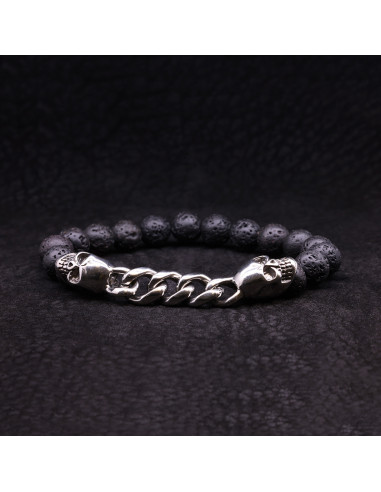 Bracelet Homme à perles noires et chaine en acier DARK SHADOWS - Rockstone