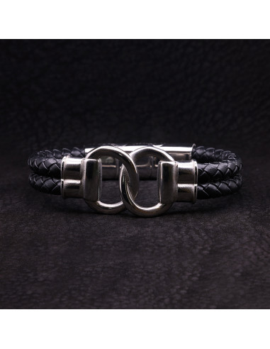 Bracelet Homme double cordon en cuir et acier FIT TOGETHER - Rockstone