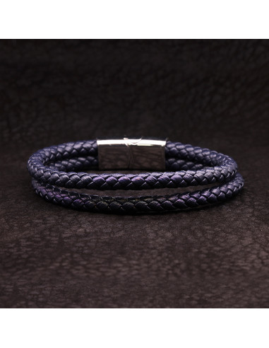 Bracelet Homme double cordon en cuir bleu HOOKS - Rockstone