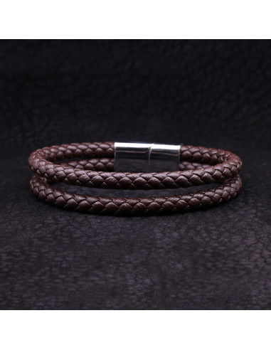 Bracelet Homme double cordon en cuir marron HOOKS - Rockstone