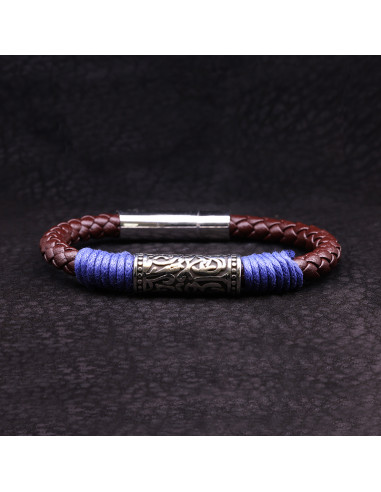 Bracelet Homme en cuir marron et détail bleu BLUE ROPE - Rockstone
