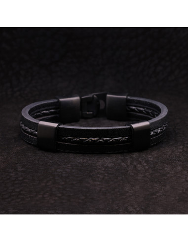 Bracelet cuir noir - Rockstone