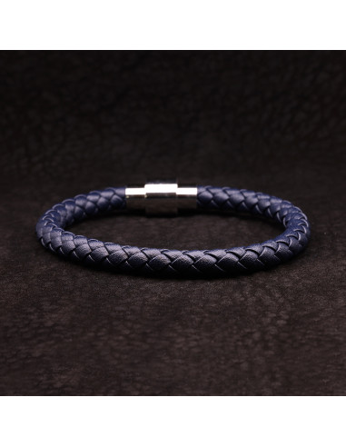 Bracelet aimenté" cuir bleu - Rockstone