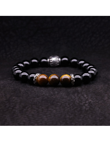 Bracelet perles onyx noir et oeil de tigre - Rockstone